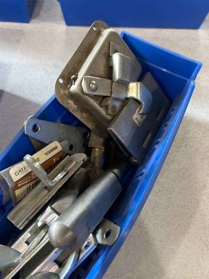 Bin of Assorted latches and Hinges