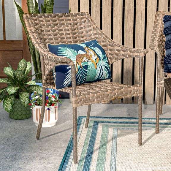 Style Selections Lola Wicker Stackable Black Steel Frame Stationary Conversation Chair with Woven Seat