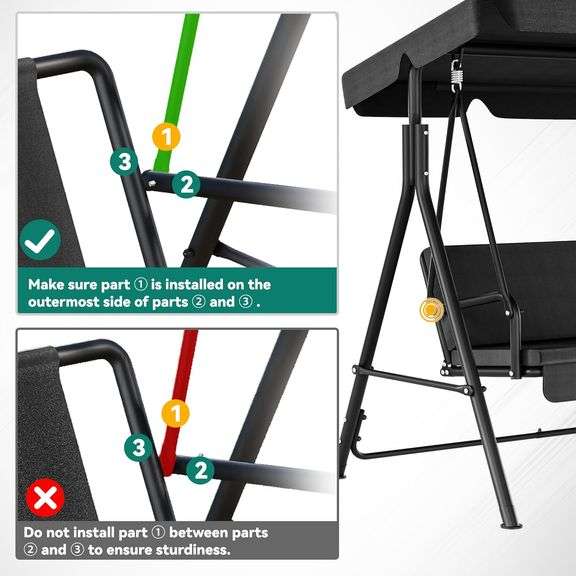 YITAHOME 3-Seat Porch Swing Outdoor Heavy Duty Patio Swing Chair with Stand Adjustable Canopy Soft Cushion for Garden, Patio, Lawn, Balcony and Deck,