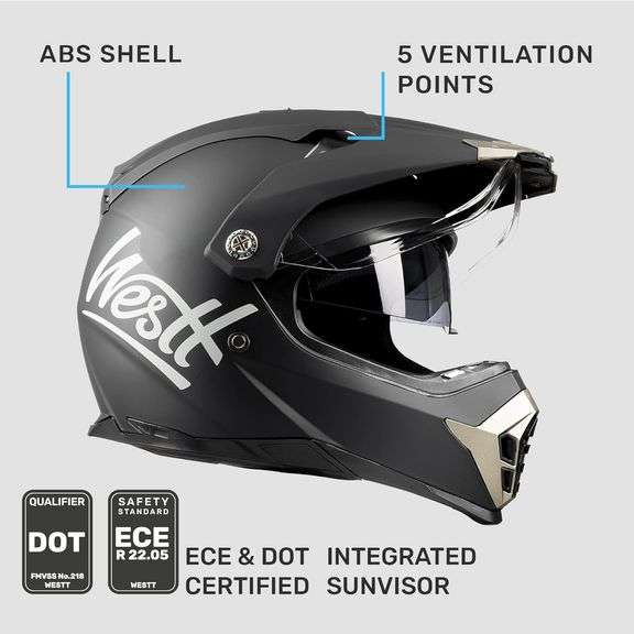 Full Face Motorcycle Helmet With Inner Sunvisor - Off Road Dirt Bike Motocross, Unisex, ABS/EPS, Lifetime Warranty