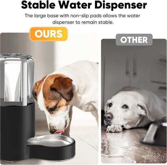 7L Automatic Dog Water Dispenser Bowl, Gravity Pet Water Dispenser with Stainless Steel Bowl, No Spilling Large Capacity Water Feeder for Dogs Cats (7