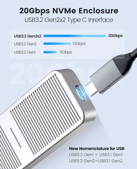 ORICO Upgraded Aluminum M.2 NVMe SSD Enclosure Reader 20Gbps to USB C 3.2/3.1 Gen 2 to M2 NVMe PCI-E M-Key SSD External Adapter Support UASP Trim Smar