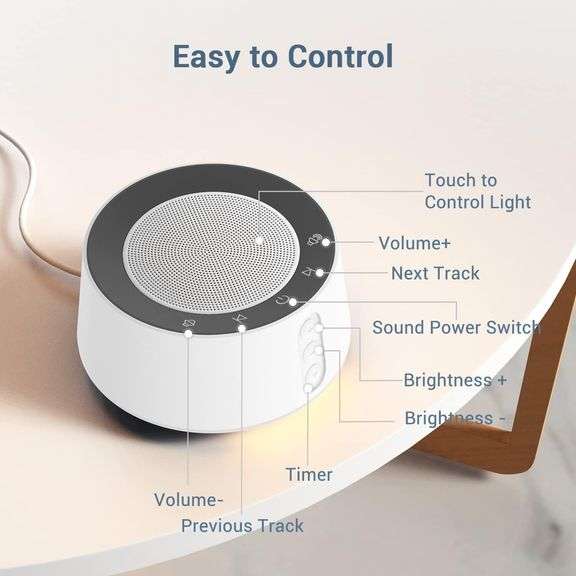 BGOVERSS White Noise Sound Machine with 14 Soothing Sounds and 10 Levels Night Light for Sleeping, 5 Timers and Memory Feature Plug in Sound Machine f
