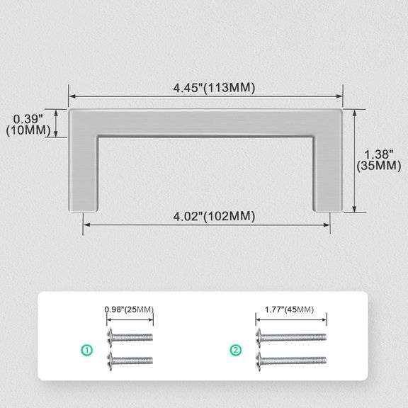 EZRENOVA 4" (102mm) Hole Centers Brushed Nickel Stainless Steel Cabinet Pulls 10 Pack - Handles for Kitchen Cabinets, Bathroom Drawers & Dressers