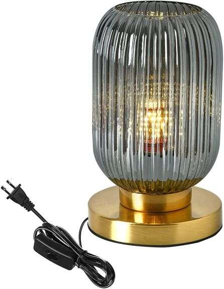 Bedside Table Lamp Mid Century Glass Table Lamps Modern Globe Table lamp Gold Desk lamp nightstand lamp with Pumpkin Design with Ribbed Glass Shade fo