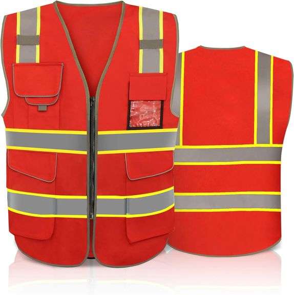 7 Pockets Class 2 High Visibility Safety Vest Reflective Neon ...