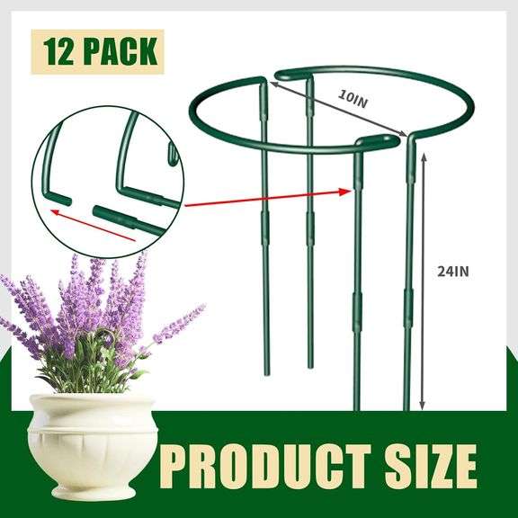 AIRLAJYID Plant Support Stakes 12 Pack 10" W x 24" H, Half Round Garden ...