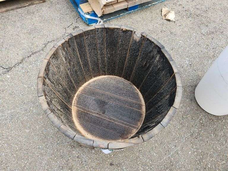 26 in. Dia x 17.5 in. H Dark Oak Wood Whiskey Barrel