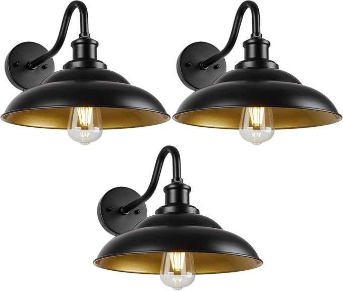 Outdoor Gooseneck Barn Light, 12 Inch Farmhouse Exterior Wall Mount Light, Outdoor Sconce Wall Lighting Fixture, Outside Industrial Black Lantern, Gol