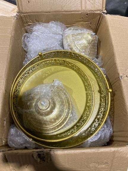 ELIMTEC Gold Cake Stand Metal Dessert Table Display Set Tiered Cupcake Holder Fruit Candy Donut Plate Serving Tower Tray Platter (Gold)
