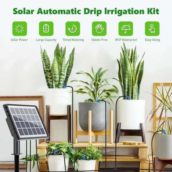 49FT Solar Drip Irrigation System, Auto Watering Kit for 15 Pots, Solar ...