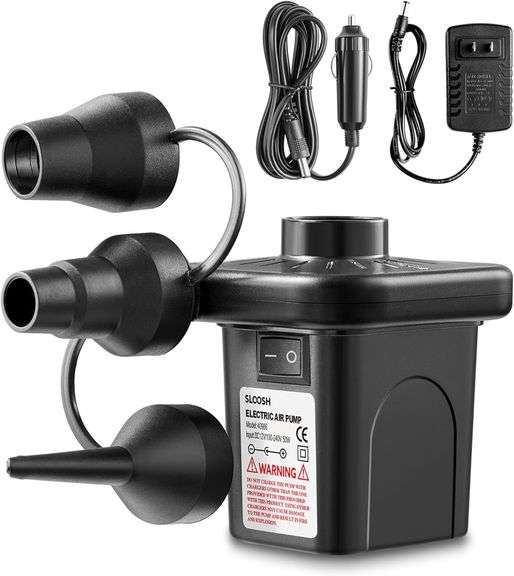 SLOOSH Electric Air Pump for Inflatables, Quick-Fill Inflator Deflator with 3 Nozzles, Portable Air Mattress Pump for Beds, Pool Floats, Swimming Ring
