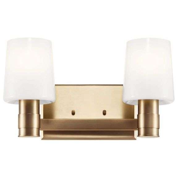 Adani 14.5 in. 2-Light Champagne Bronze Soft Modern Bathroom Vanity Light with Opal Glass