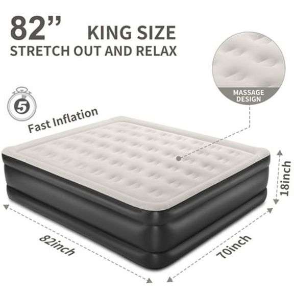 18 inch King Size Air Mattress with Built-in-Pump, Black