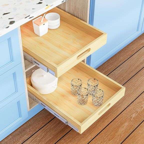Petpvilit Pull Out Cabinet Organizer, 1PC 15 W x 21 D Soft Close Slide Out Wood Drawer Storage Shelves for Kitchen, Base Cabinet Organization for Pant