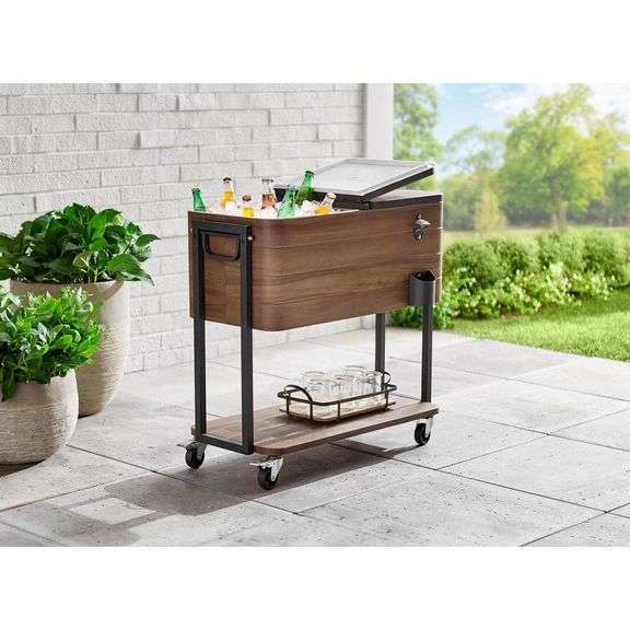 StyleWell 80 Qt. Brown Woodgrain Cooler with Black