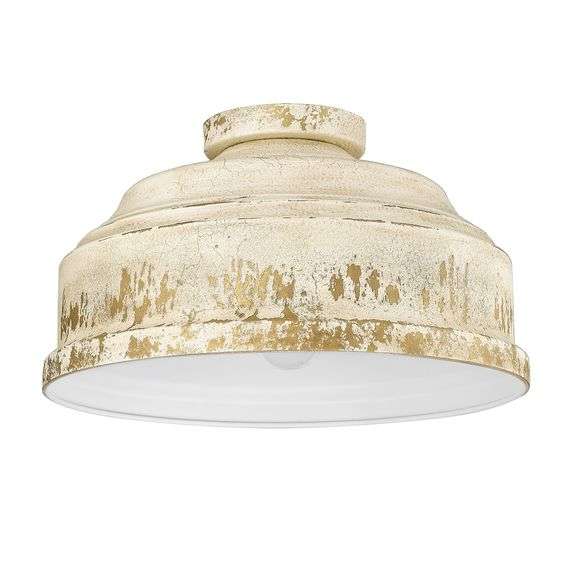 Golden Lighting Keating 3-Light Antique White Flush Mount Light
