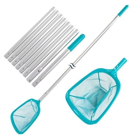 U.S. Pool Supply 11.5 Foot Swimming Pool Leaf Skimmer Net with Telescopic Aluminum Pole, 8 Sections - 6" Deep Ultra Fine Mesh Netting Basket, Remove F