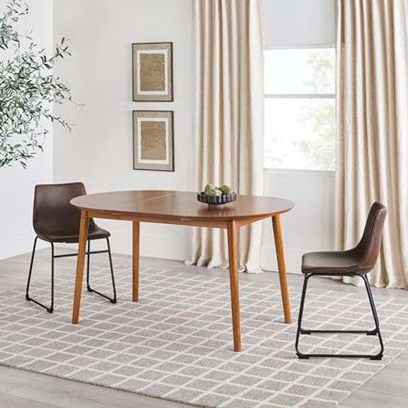 Threshold Astrid Mid-Century Modern Solid Wood Oval Extension Dining Table with Hairpin Legs and Removable Leaf(60-72in), Caramel