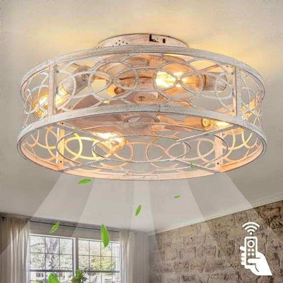 HUEOCZW 20" Small Ceiling Fans with Lights and Remote Control, Low Profile Ceiling Fan with Light, Flush Mount Bladeless Fan Lights for Bedroom, Dinin