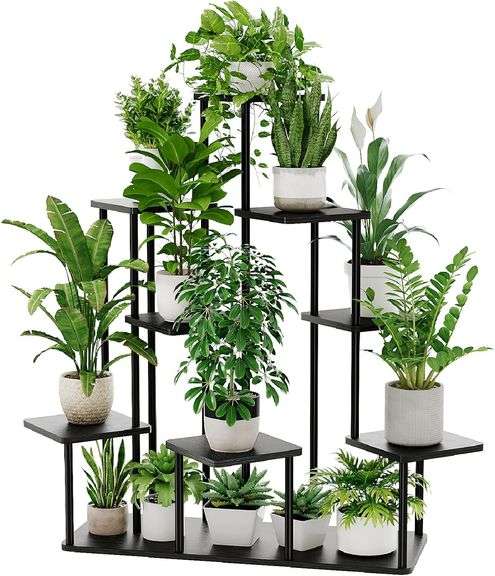 Bamworld Large Plant Stand Indoor, 9 Tier Tall Metal Plant Shelf for Multiple Plants, Tiered Flower Stand for Patio Garden Balcony Living Room Bedroom