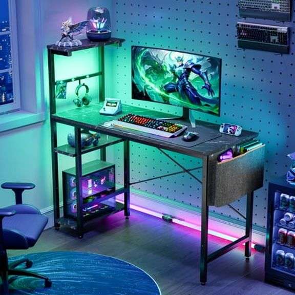 Bestier Reversible 44 inch Computer Desk with LED Lights Gaming Desk ...