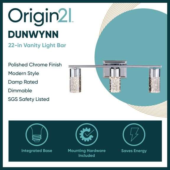 Origin 21 Dunwynn 22-in 3-Light Polished Chrome Integrated LED Modern/Contemporary Vanity Light Bar