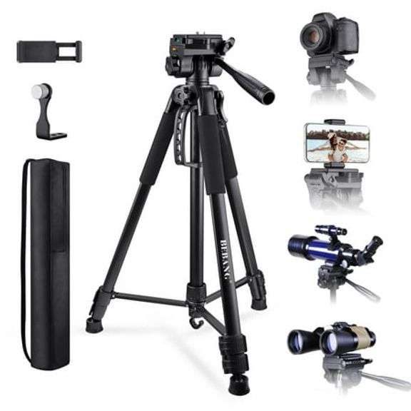 BEBANG 67" Camera Tripod, Portable and Flexible Tripod with Clip and Adapter, Porfessional Aluminum Tripod Stand for Mirrorless, DSLR, Phone, Camcorde