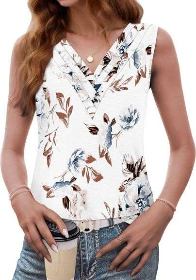 AUSELILY Womens Summer Unique V Neck Sleeveless Tank Tops 2024 New size large