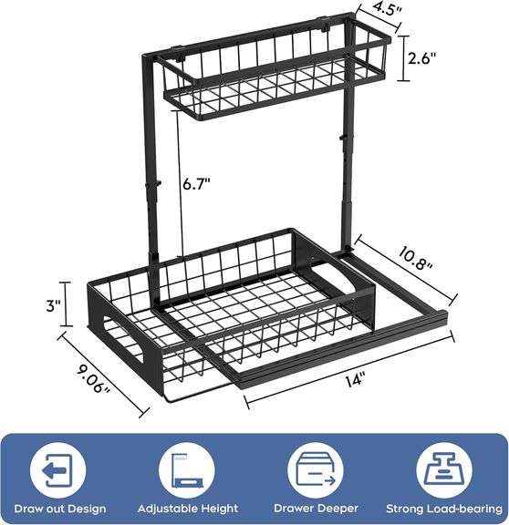 kitchen Under Sink Organizer, 2 Pack Slide Out Kitchen Cabinet Organizer, Pull Out Bathroom Sink Shelves, Under Sink Organizer for Kitchen Bathroom Pa