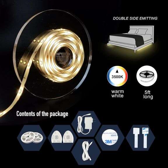 illumiForce Under Bed Lights Motion Sensor, Motion Activated Bed Lighting,12V Power Adapter, Dimmable LED Strip Night Light for Bedroom,Stairs,Crib,Ca