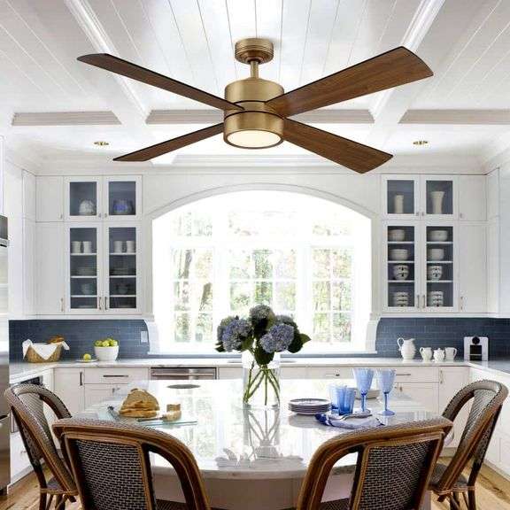 52 in. LED Indoor Natural Brass Ceiling Fan with Remote Control