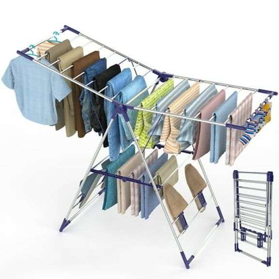 Cheflaud Clothes Drying Rack Stainless Steel Gullwing Space-Saving Foldable