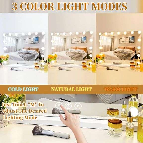 Kotdning Large Vanity Mirror with Lights, Hollywood Lighted Makeup Mirror with 15 Dimmable LED Bulbs for Dressing Room & Bedroom, Lighted Makeup Mirro