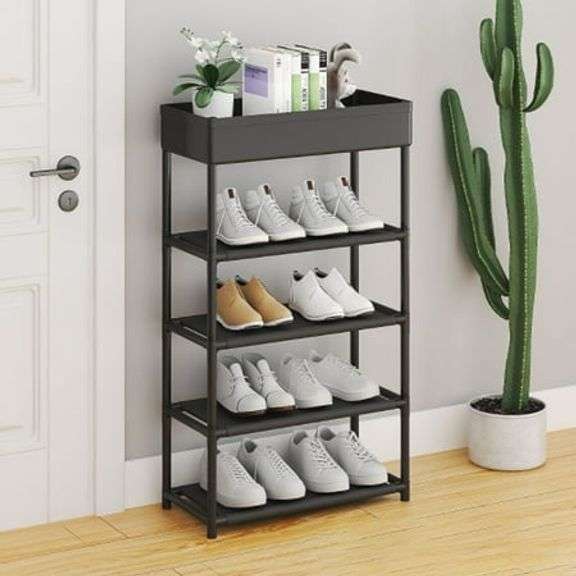 5-Tier Free Standing Shoe Rack, 32.3 Inches Shoe Shelf, Entryway Shoe Organizer Storage Cabinet, with 4 Fabric Shelves and Storage Top for Bags or Sho