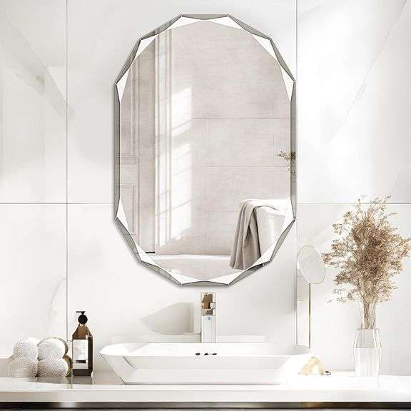 Bathroom Mirror for Wall, 20" x 30" Oval Mirror, Bathroom Vanity Mirror, Beveled Edge Frameless Wall Mount Vanity Mirrors, Wall Mirrors Decorative, Ir