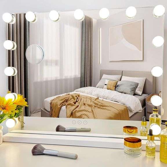 Kotdning Large Vanity Mirror with Lights, Hollywood Lighted Makeup Mirror with 15 Dimmable LED Bulbs for Dressing Room & Bedroom, Lighted Makeup Mirro