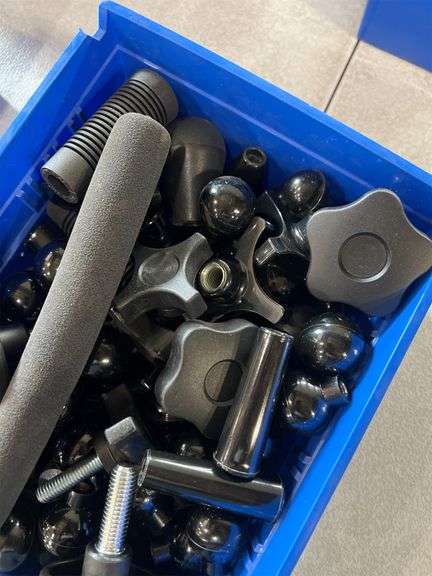 Bin of Assorted knobs and handles