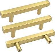 goldenwarm 45 Pack Gold Cabinet Handles Kitchen Hardware Drawer Pulls Brushed Brass Cabinet Door Handles 3-3/4 Inch Hole Centers T Bar Square Bathroom