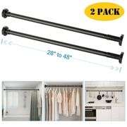 28"-48" Adjustable Tension Rod, Rust-Proof Hanging No Drilling Cabinet Wardrobe Closet Window Shower Curtain Rod, Black (2 Pack)