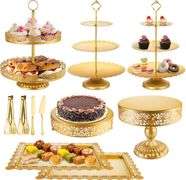 ELIMTEC Gold Cake Stand Metal Dessert Table Display Set Tiered Cupcake Holder Fruit Candy Donut Plate Serving Tower Tray Platter (Gold)