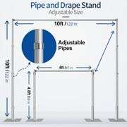 Pipe and Drape Backdrop Stand, 10x10ft Heavy Duty Adjustable Backdrop Frame with Metal Base, Background Holder for Parties Photography Wedding Photosh