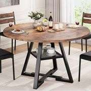 Cocosity 47 inch Wood Kitchen Table for 4, Round Dining Table with Storage Shelf for Home Dining Room Living Room Brown