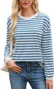 PopReal Womens Striped T Shirts Fall Long Sleeve Crew Neck Loose Fit Tops Casual 2024 Trendy size xxl