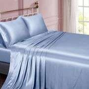 Vonty Satin Sheets Full Size Silky Soft Satin Bed Sheets Baby Blue Sheet Set, 1 Deep Pocket Fitted Sheet + 1 Flat Sheet + 2 Pillowcases