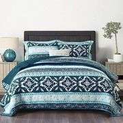 NEWLAKE Cotton Bedspread King Quilt Sets Reversible Patchwork Coverlet Set, Boho Chic Pattern