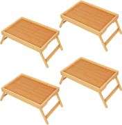 Youpehom Bed Tray Table with Folding Legs, Bamboo Breakfast in Bed for Kitchen Serving Tray, Sofa, Eating, Used As Laptop Desk Snack Tray (4 Pack, Bam