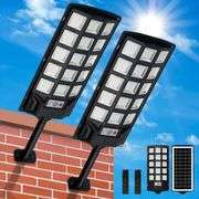 Solar Street Lights Outdoor 2 Pack, 6500K Solar Lights Outdoor Waterproof Dusk to Dawn, LED Flood Security Lights Motion Sensor with Remote Control fo