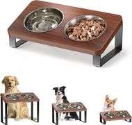 Ergonomic Elevated Dog Bowl Stand Feeding Station with Stainless Steel Bowls Included- Waterproof 15 Tilted Raised Dog Feeder for Small, Medium & Larg