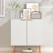 EOYUTLLY White Fluted Buffet Storage Cabinet,Wood Sideboard Buffet Cabinet with Adjustable Shelf & Rose Gold Colored Metal Legs, Accent Cabinet for Li